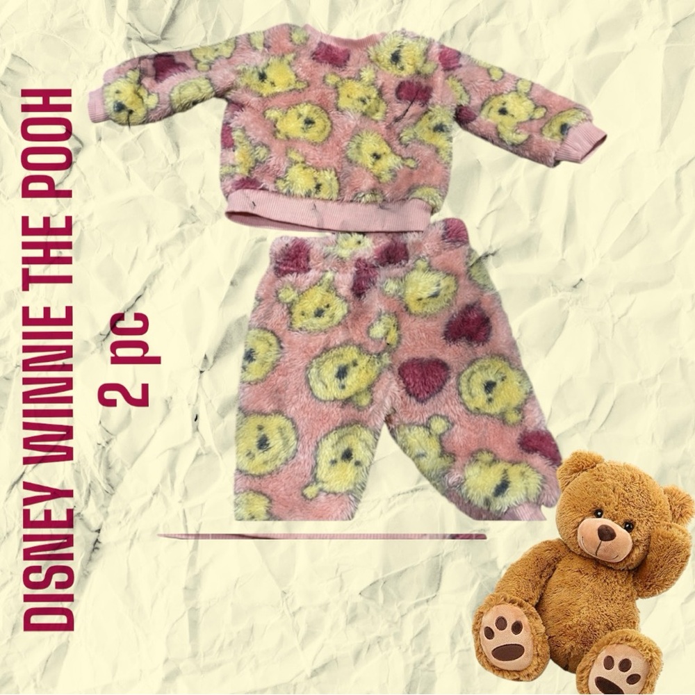 🦄 Winnie The Pooh🦄 2 PC w pink cuffs for her SZ 0-3M Pink & yellow Too Cute EUC